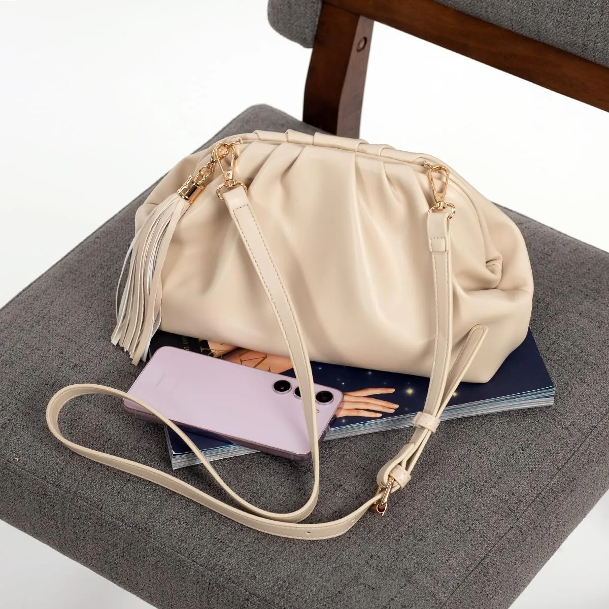 JNB Dumpling Bag for Women Clutch Purses, Cloud Crossbody Handbag Soft Shoulder Bag,party Bag,Wedding Bag,With Tassel.