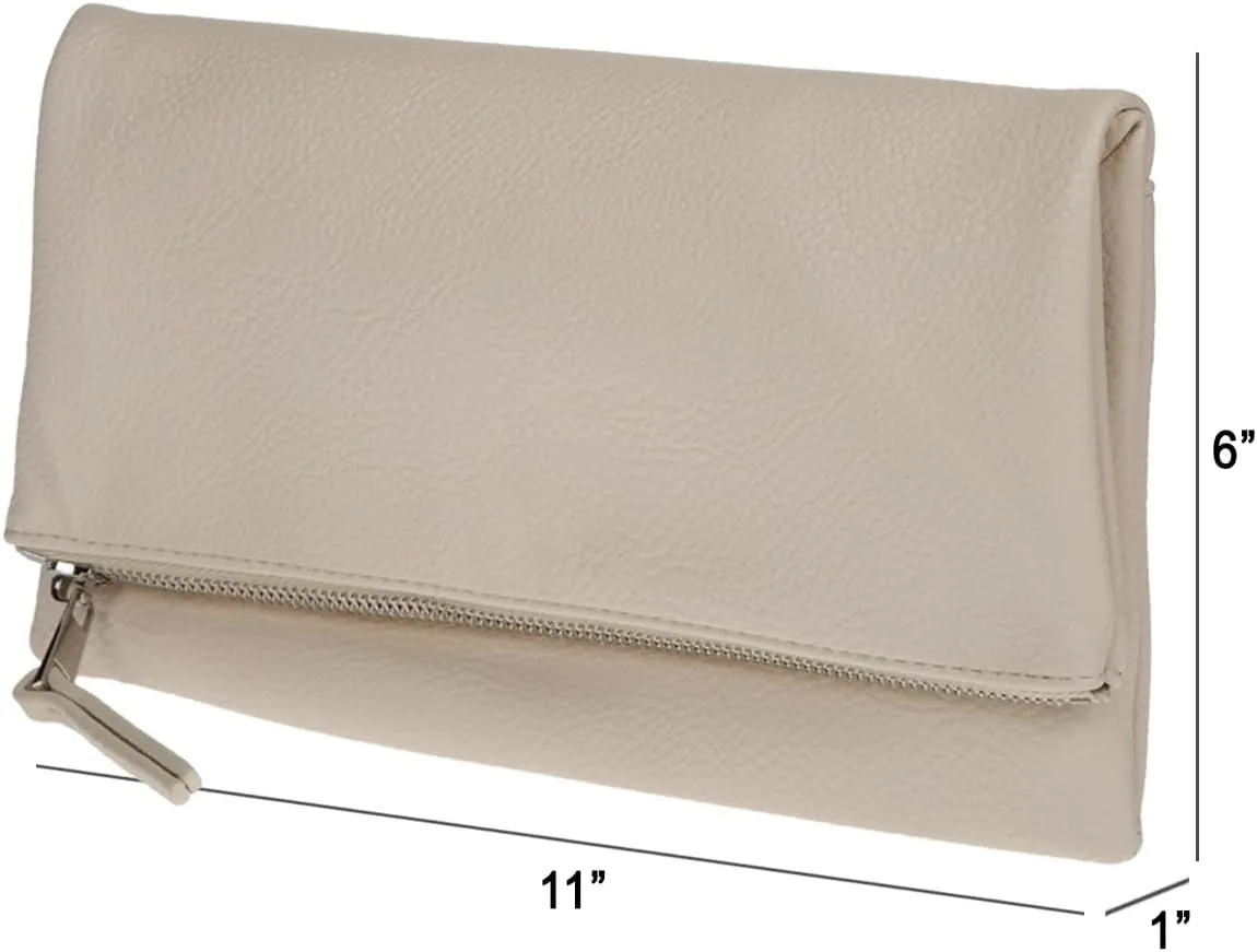 JNB Women's Faux Leather Zipper Foldover Clutch Purse with Tassel