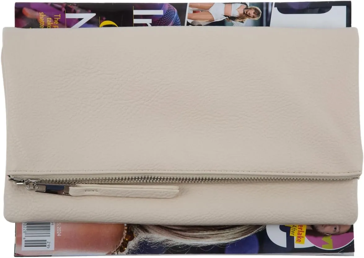 JNB Women's Faux Leather Zipper Foldover Clutch Purse with Tassel