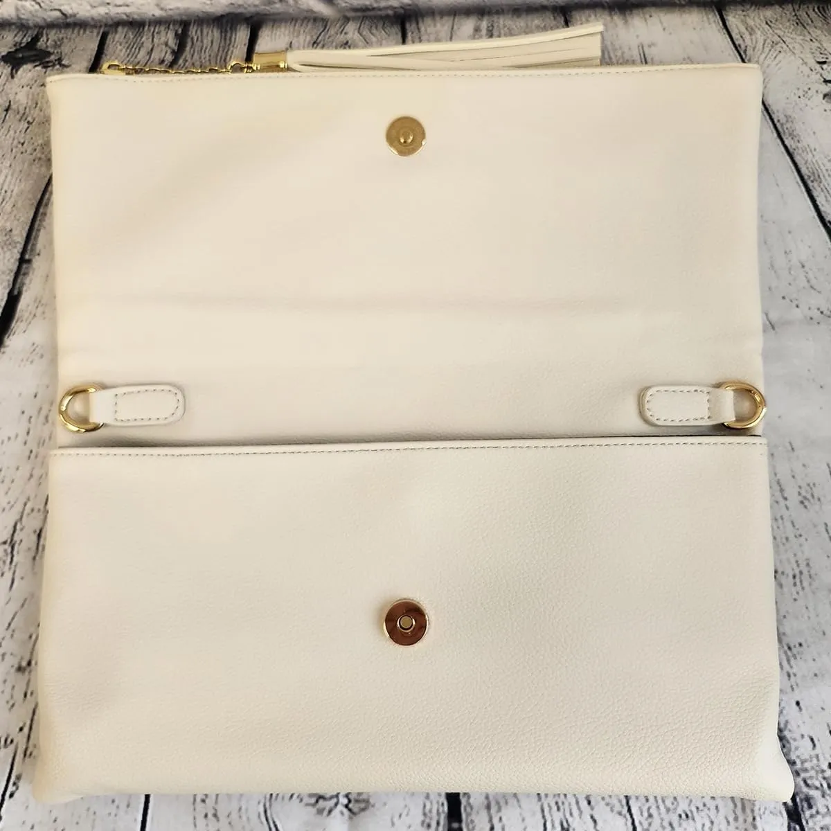 JNB Women's Faux Leather Zipper Foldover Clutch Purse with Tassel