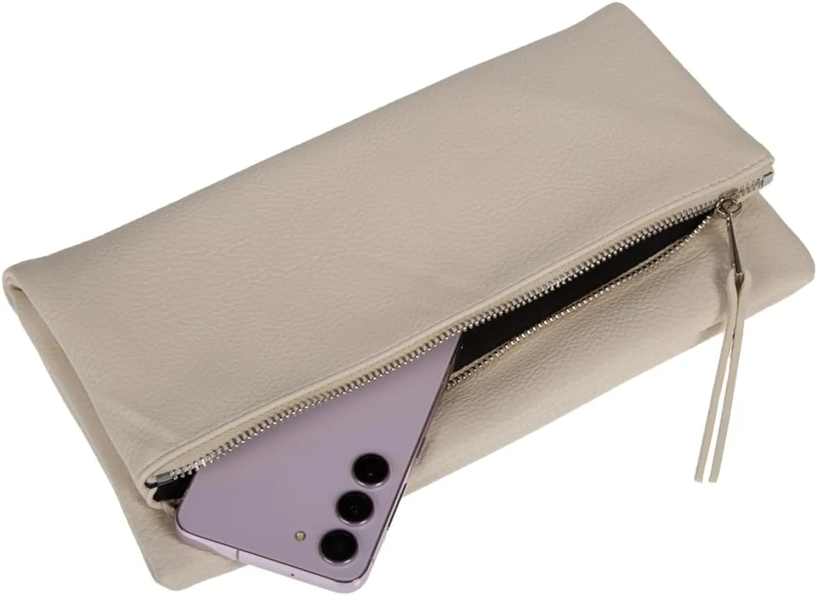 JNB Women's Faux Leather Zipper Foldover Clutch Purse with Tassel