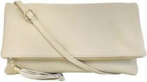 JNB Women's Faux Leather Zipper Foldover Clutch Purse with Tassel