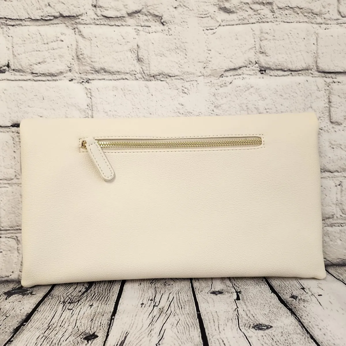 JNB Women's Faux Leather Zipper Foldover Clutch Purse with Tassel