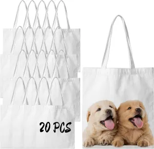 Joyclub 20 Pack Sublimation Tote Bags Blanks Polyester Canvas Tote Bags Reusable Grocery Bags to Decorate Painting Crafting Sublimation DIY For Gift