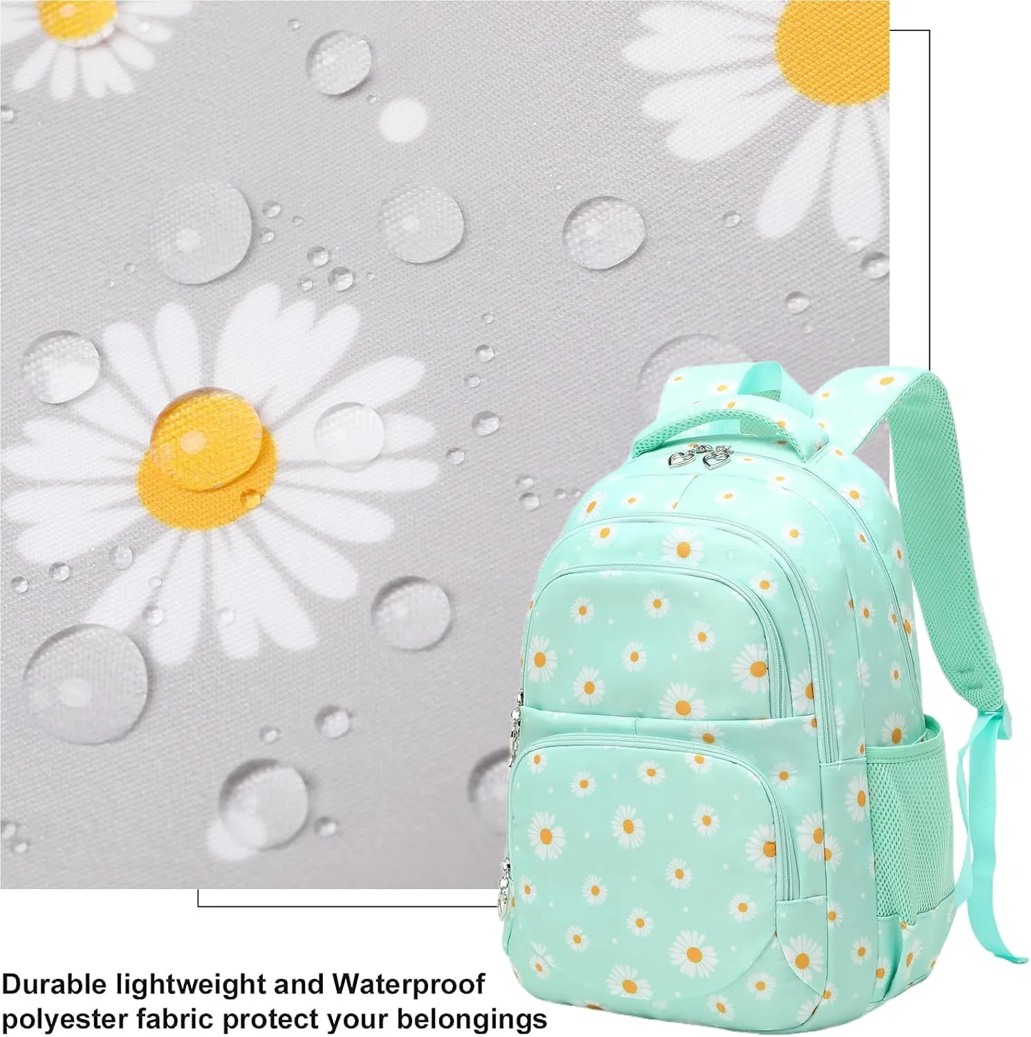 Joyfulife Lightweight Water Resistant Daisy Backpacks for Girls School Backpack with Lunch Bag and Pencil Case