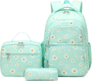 Joyfulife Lightweight Water Resistant Daisy Backpacks for Girls School Backpack with Lunch Bag and Pencil Case