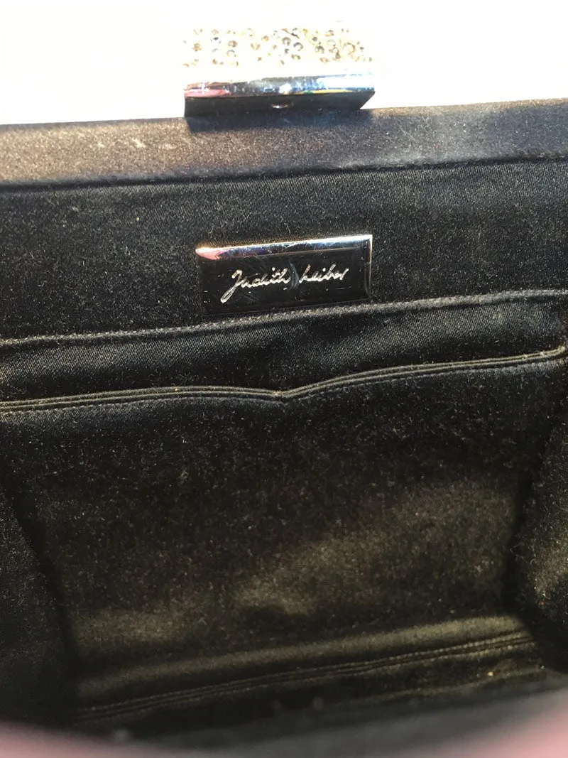 Judith Leiber Black Silk Silver Trim Evening Clutch