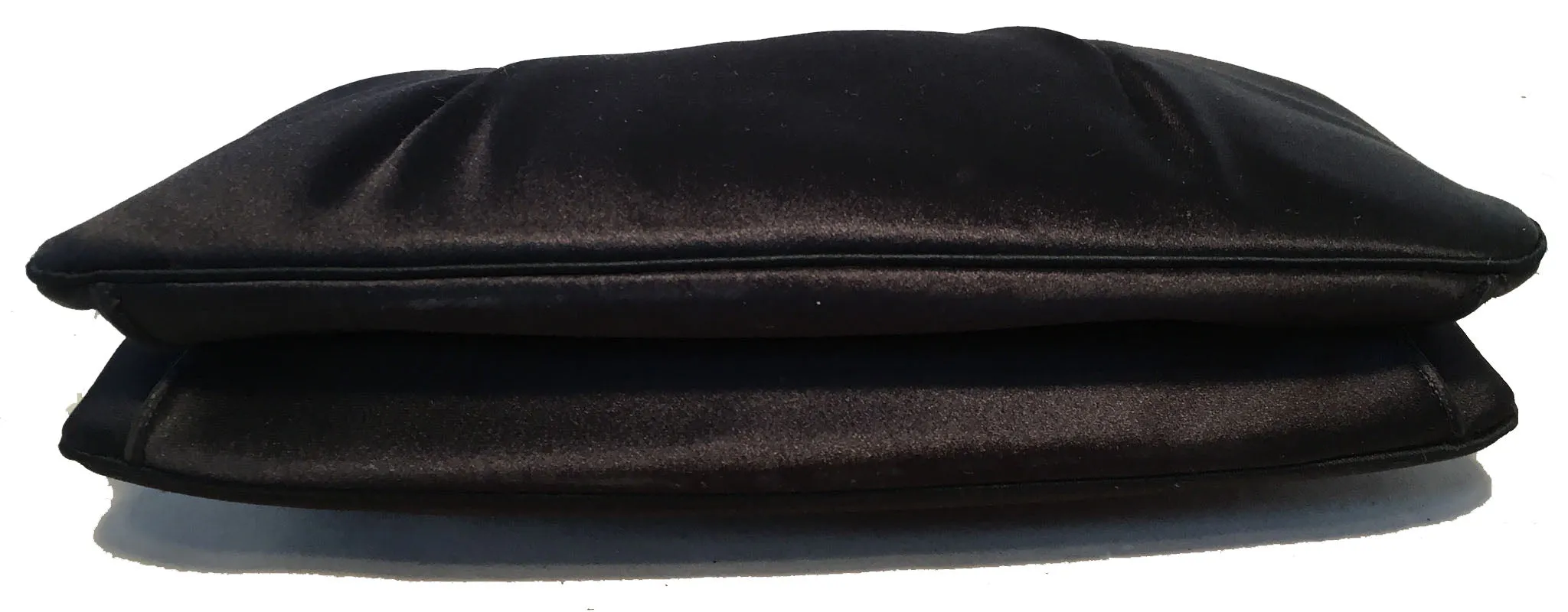 Judith Leiber Black Silk Silver Trim Evening Clutch