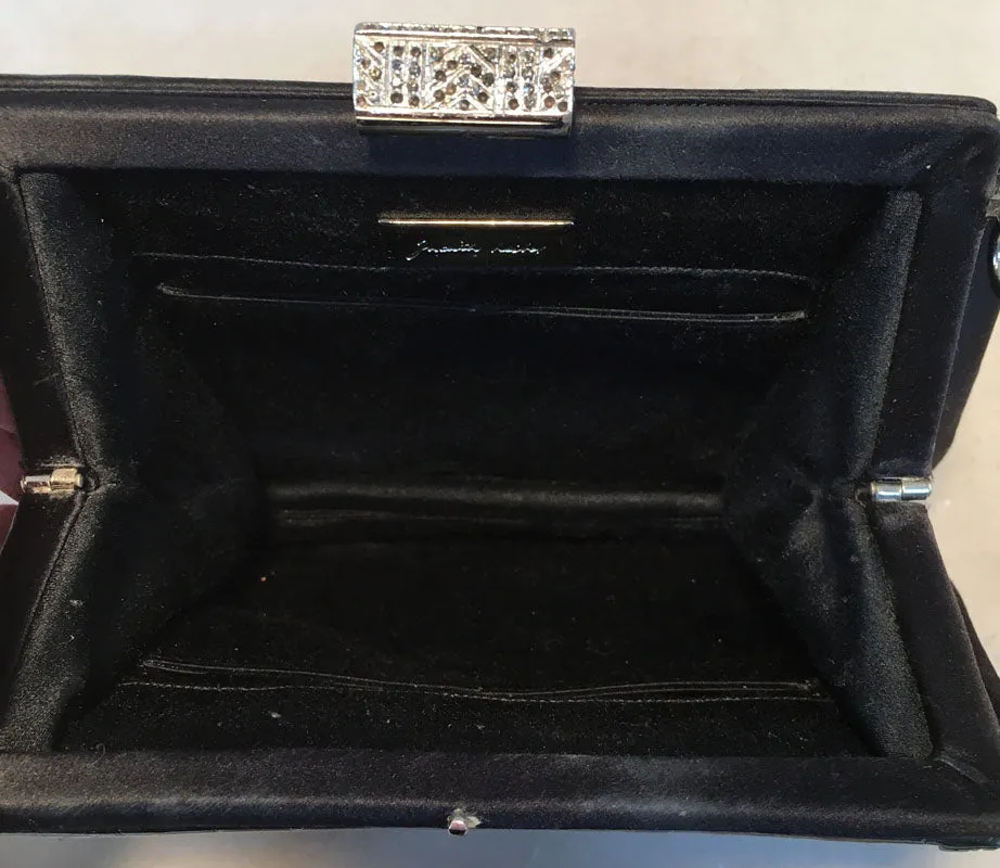 Judith Leiber Black Silk Silver Trim Evening Clutch