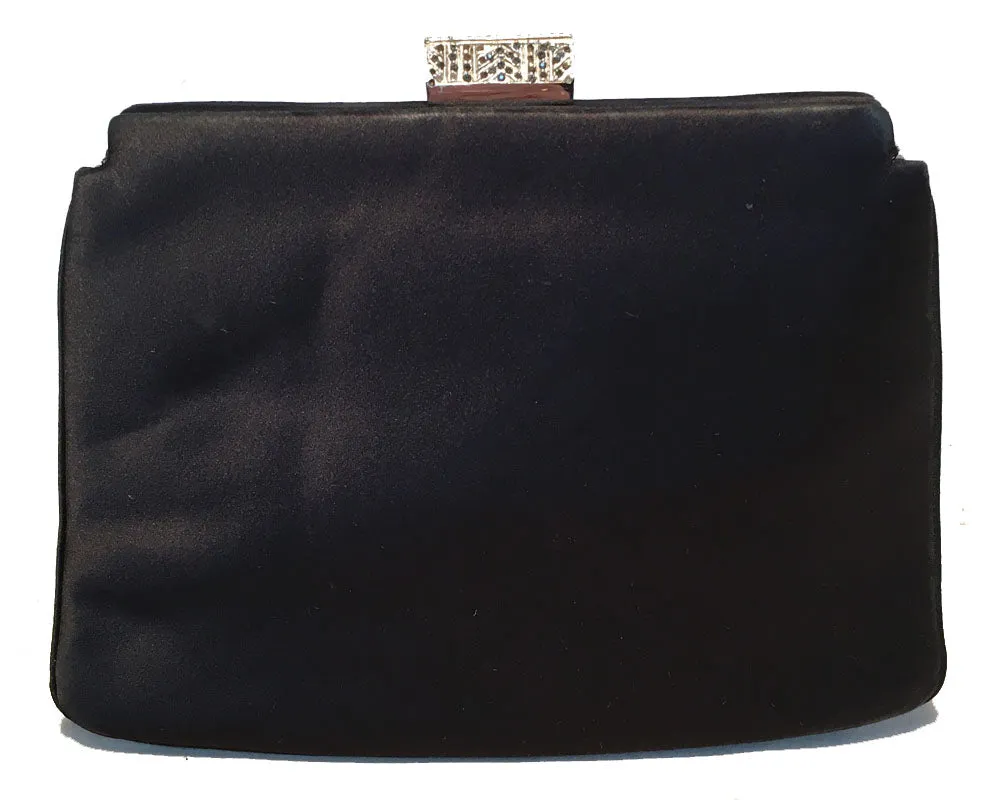 Judith Leiber Black Silk Silver Trim Evening Clutch