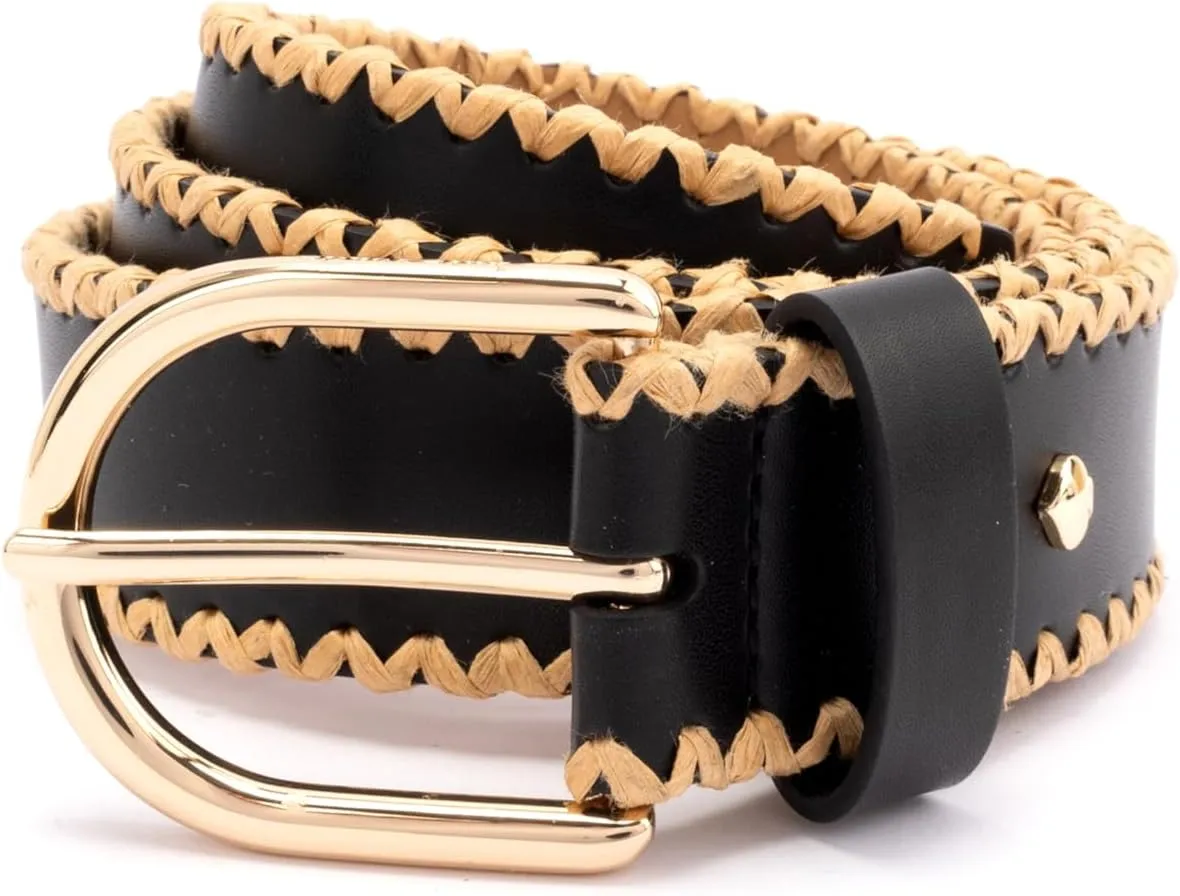 kate spade new york Women's 1.5 Inch Bow Belt with Straw Edge, Stylish Accessory with Adjustable Sizing