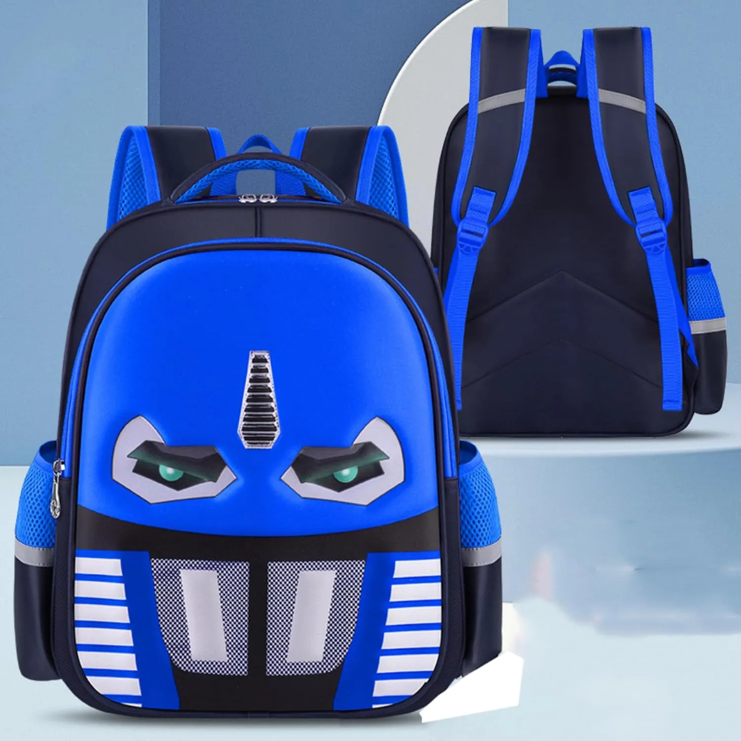 Kid Boys Backpack Waterproof Children Snack Bag 3D Print Comic Cartoon Primary School Bag Kindergarten Backpack (blue)
