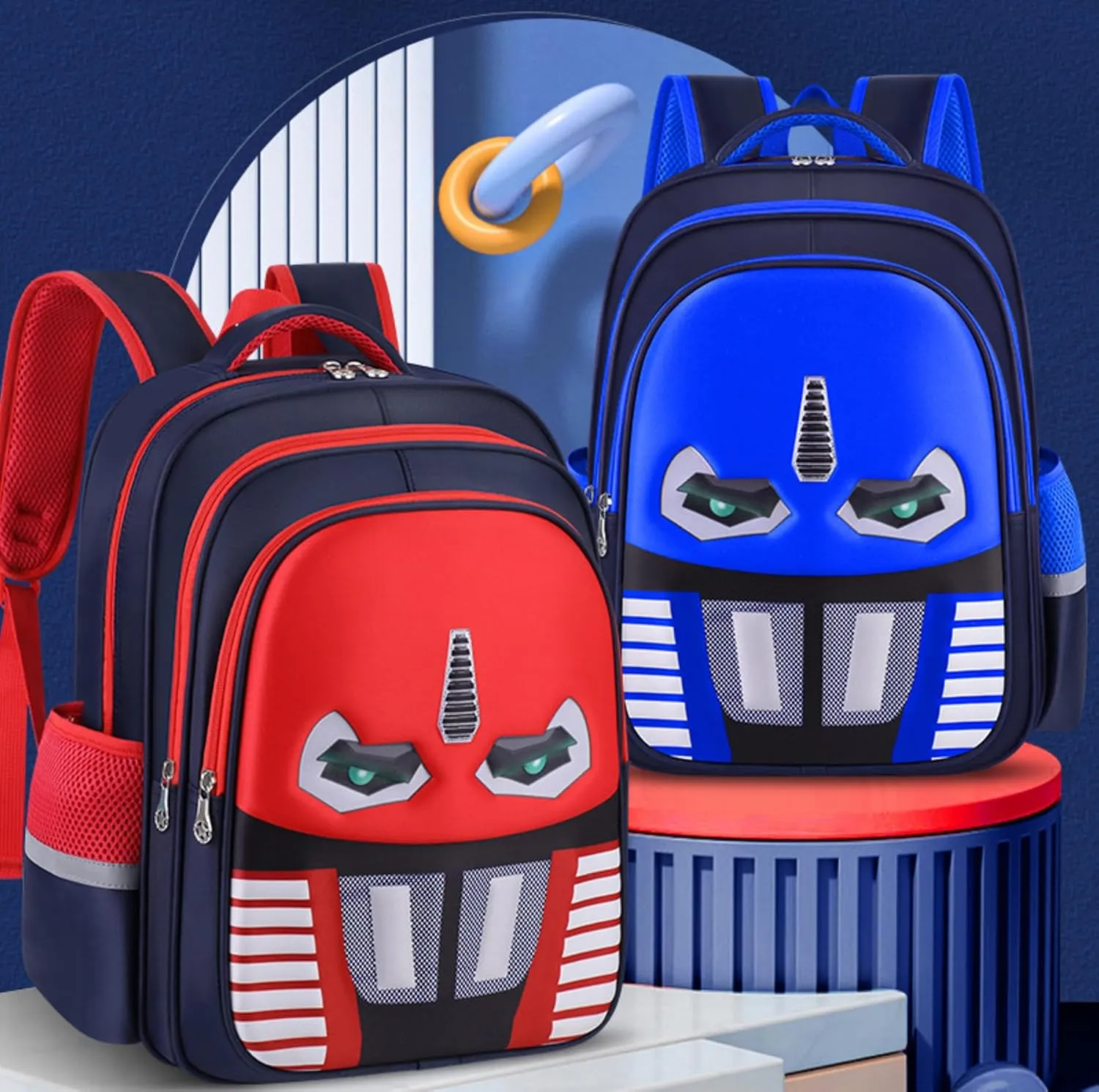 Kid Boys Backpack Waterproof Children Snack Bag 3D Print Comic Cartoon Primary School Bag Kindergarten Backpack (blue)