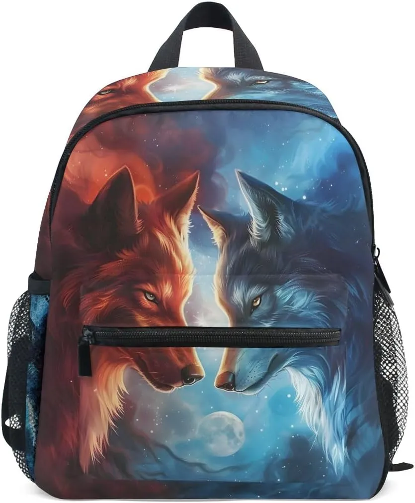 Kids Backpack for Boys Girls Toddler Bags Children Preschool Wolf Confront Kindergarten Small 3-8 Years Old Chest Strap