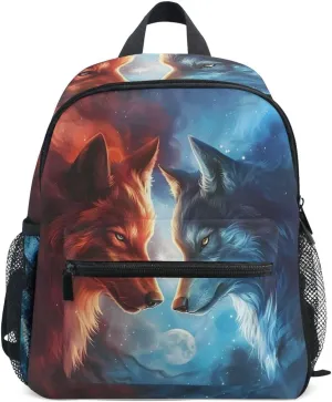 Kids Backpack for Boys Girls Toddler Bags Children Preschool Wolf Confront Kindergarten Small 3-8 Years Old Chest Strap