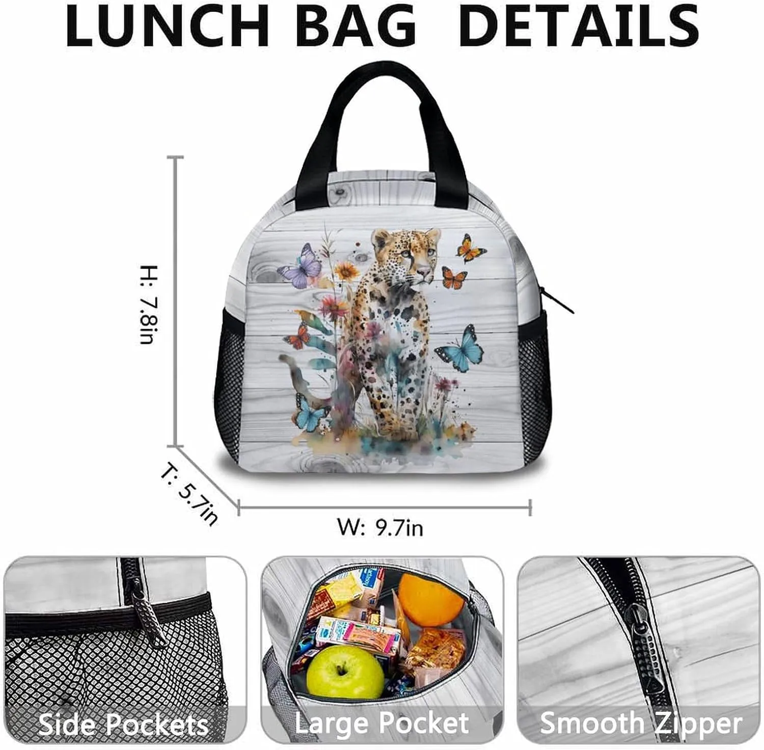 Kids Backpack with Lunch Box Set for Women Girls, Set of 3 Cheetah Print School Backpacks Matching Combo for Cheetah Lovers, Back to School Supplies Gifts