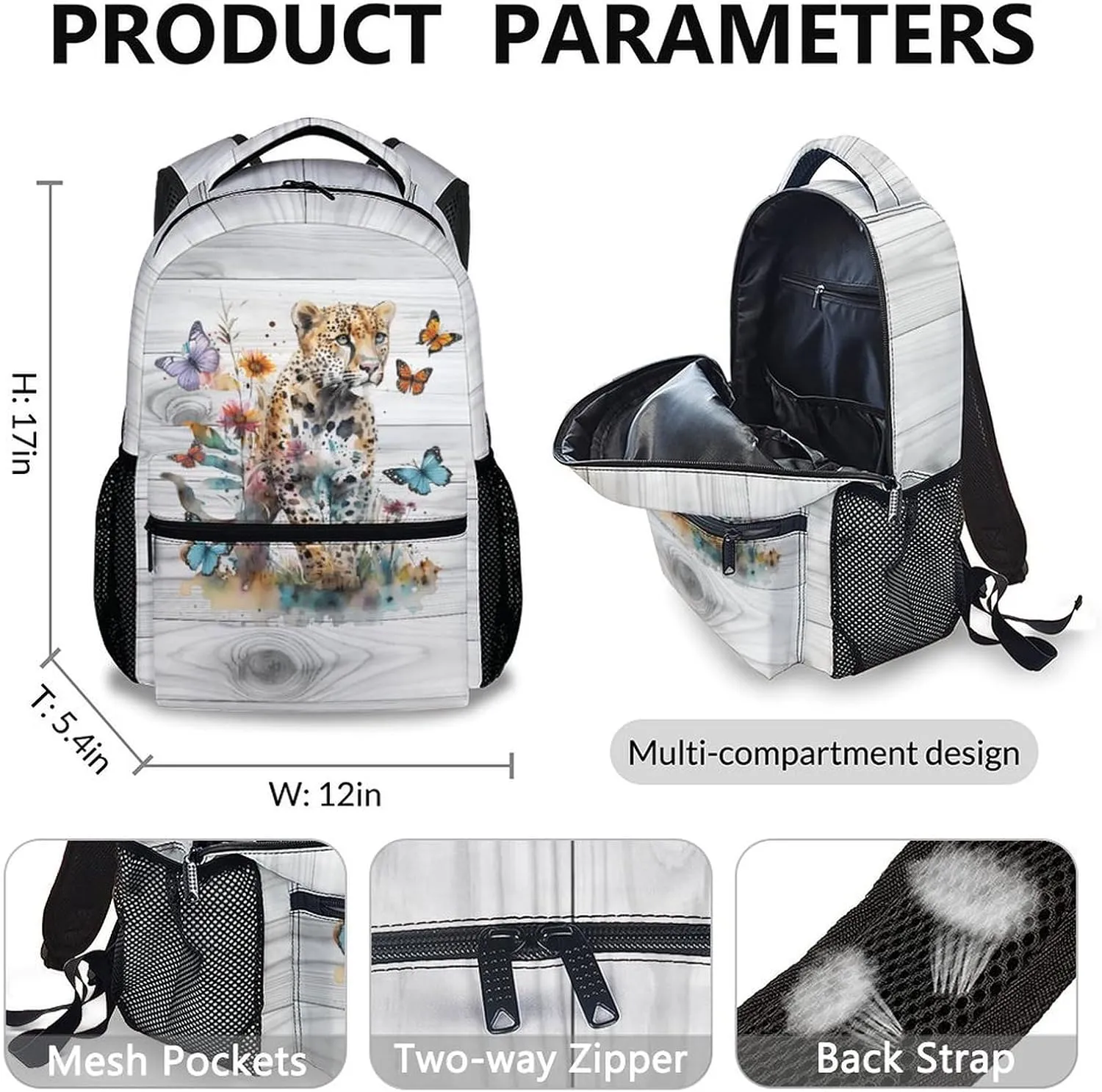 Kids Backpack with Lunch Box Set for Women Girls, Set of 3 Cheetah Print School Backpacks Matching Combo for Cheetah Lovers, Back to School Supplies Gifts
