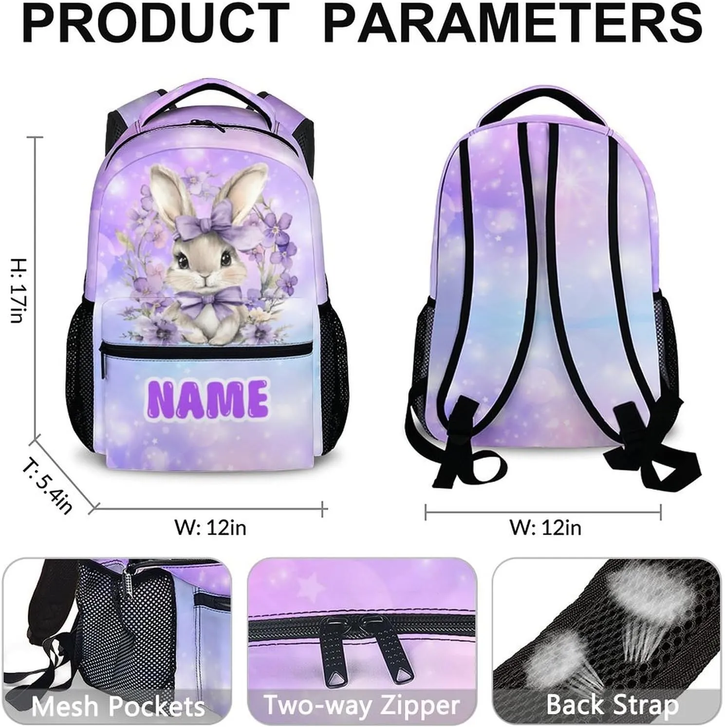Kids Backpacks, Custom Rabbit Backpack for Girls 3-8, Gift for Kids Back to School, Casual Elementary Kindergarten Bookbag for Travel, Work and School