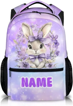 Kids Backpacks, Custom Rabbit Backpack for Girls 3-8, Gift for Kids Back to School, Casual Elementary Kindergarten Bookbag for Travel, Work and School
