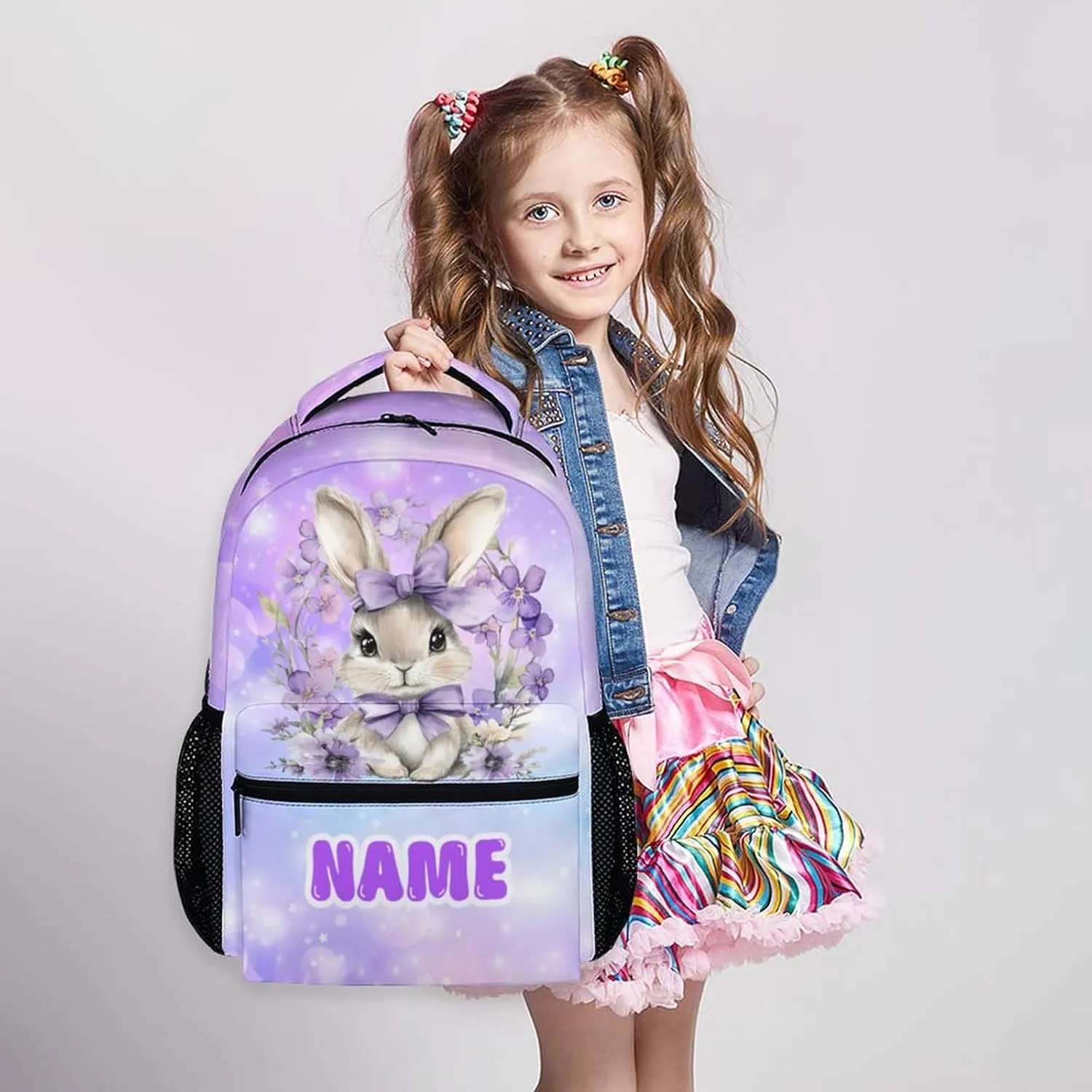 Kids Backpacks, Custom Rabbit Backpack for Girls 3-8, Gift for Kids Back to School, Casual Elementary Kindergarten Bookbag for Travel, Work and School