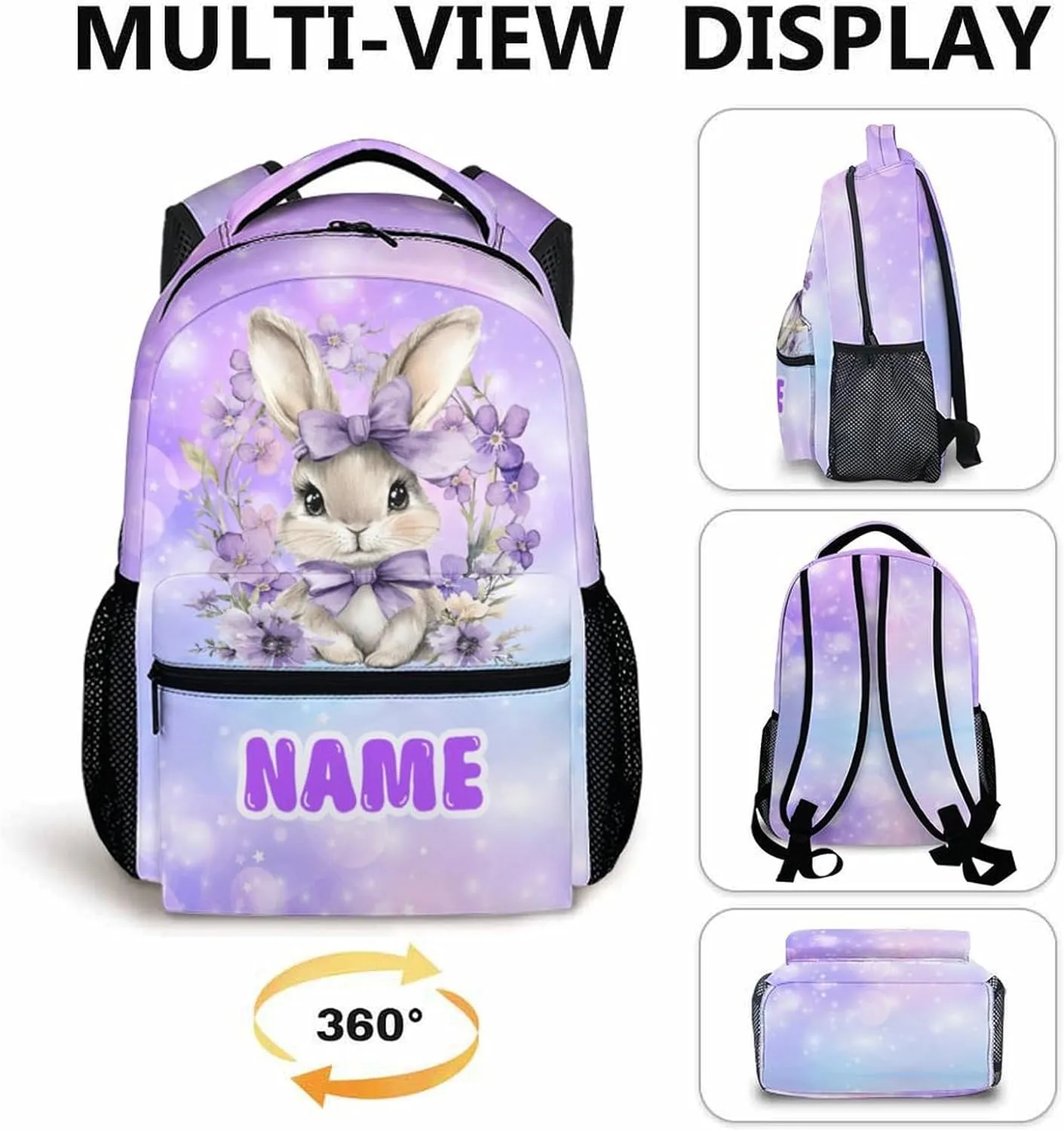 Kids Backpacks, Custom Rabbit Backpack for Girls 3-8, Gift for Kids Back to School, Casual Elementary Kindergarten Bookbag for Travel, Work and School