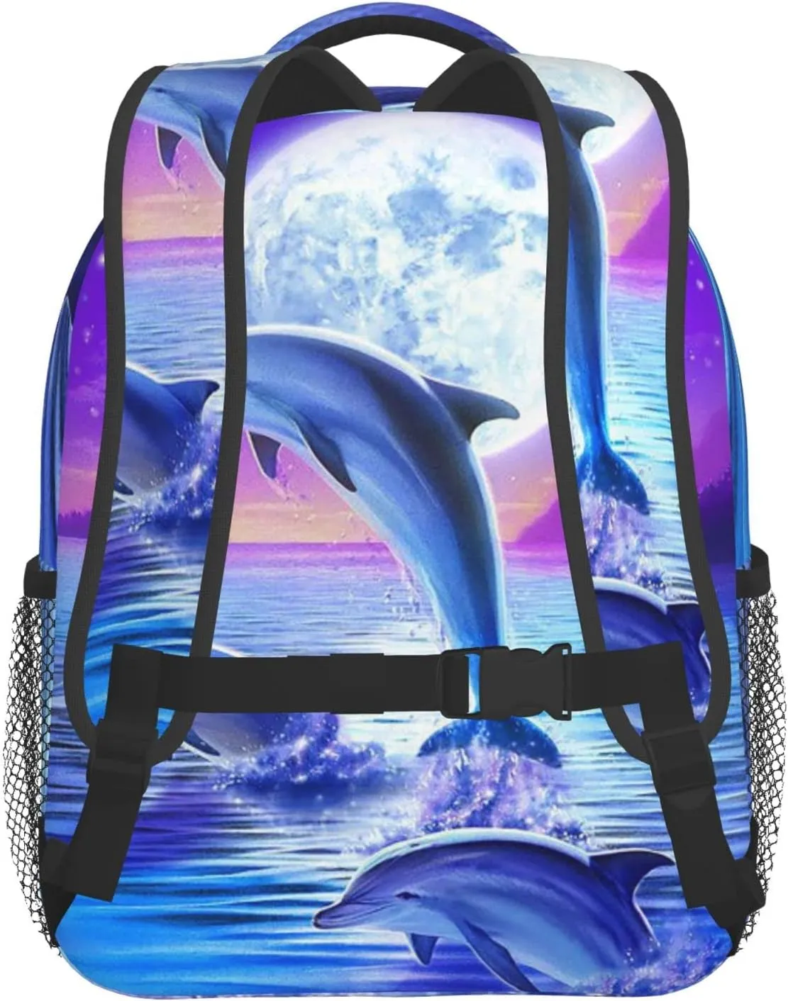 Kids Galaxy Moon Dolphins Backpack Bookbag 12 inch Laptop Bag Shoulder Bag Casual Daypack for Girl Boys
