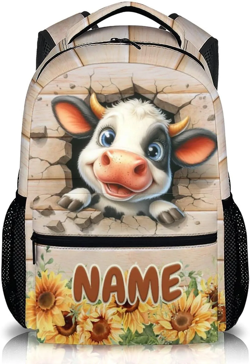 Kids School Backpacks, Custom Adorable Cow Backpack, Gift for Kids Back to School, Cute 17 Inch Animal Bookbag for School Picnic Camping