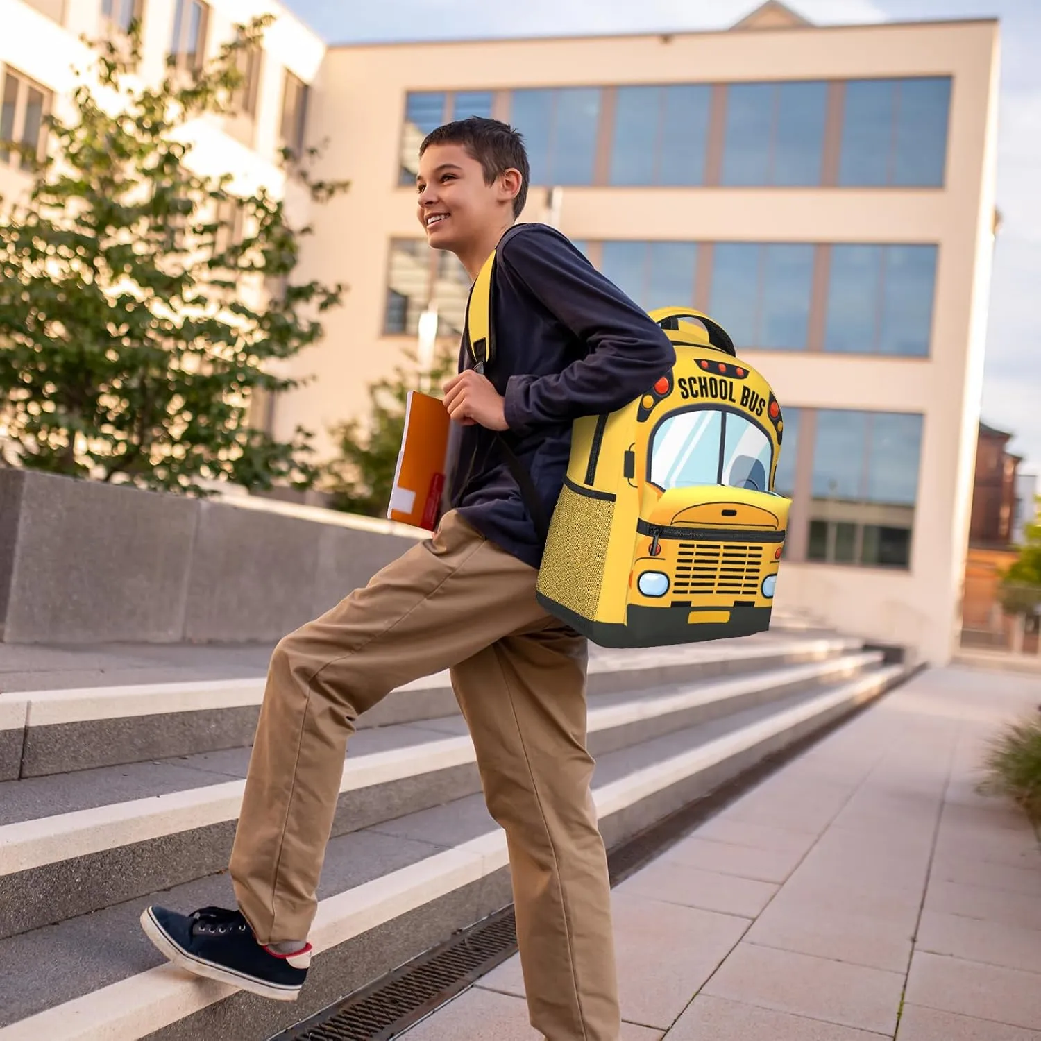 Kids School Bus Backpack Yellow School Bookbag for Boys Girls Kids Cartoon Pattern Backpack for School Travel