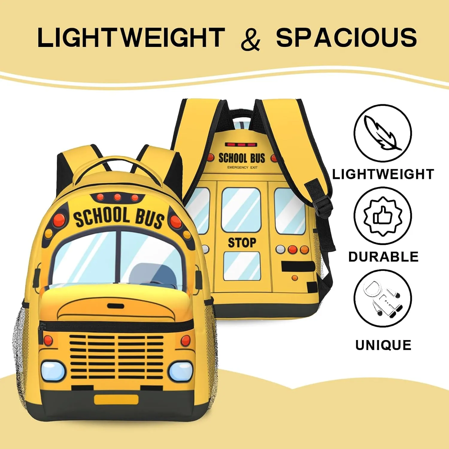 Kids School Bus Backpack Yellow School Bookbag for Boys Girls Kids Cartoon Pattern Backpack for School Travel