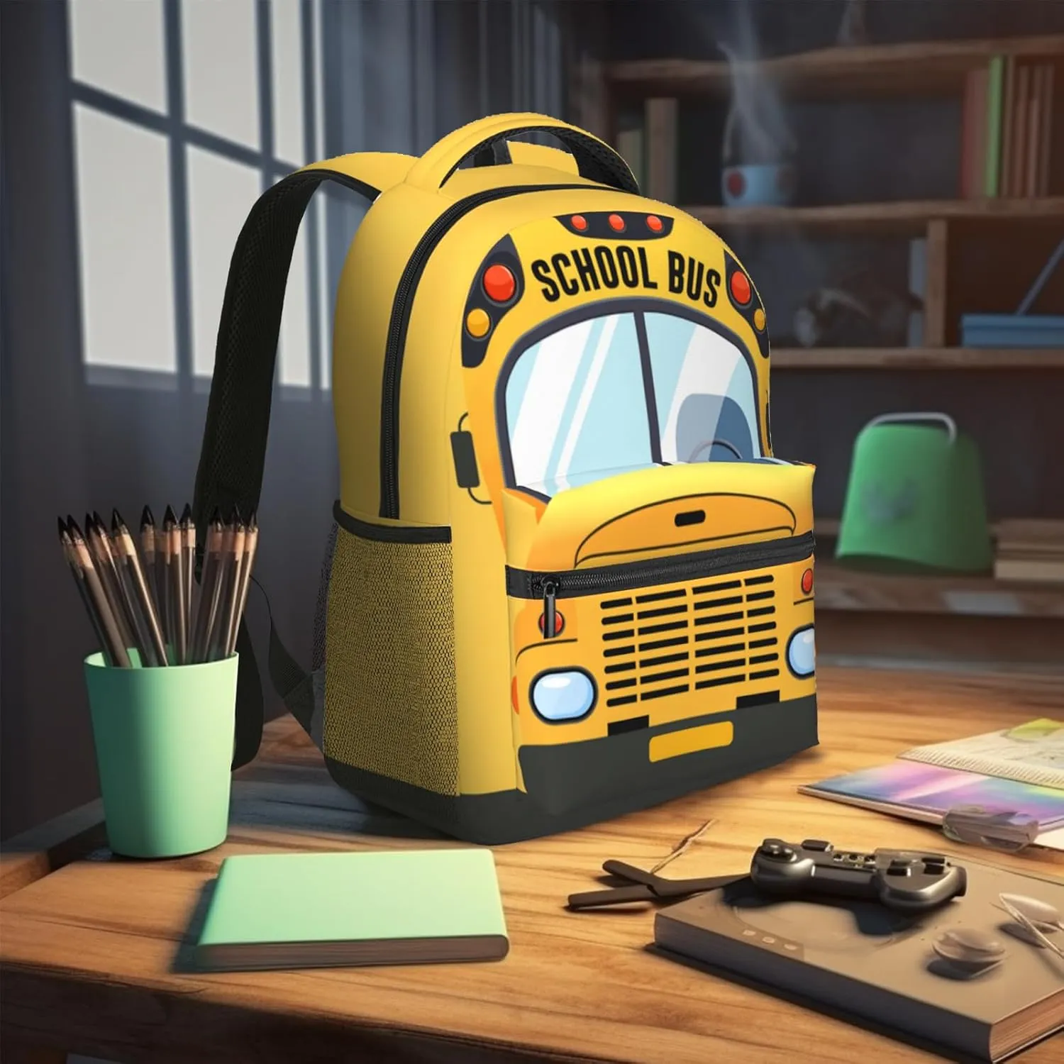 Kids School Bus Backpack Yellow School Bookbag for Boys Girls Kids Cartoon Pattern Backpack for School Travel
