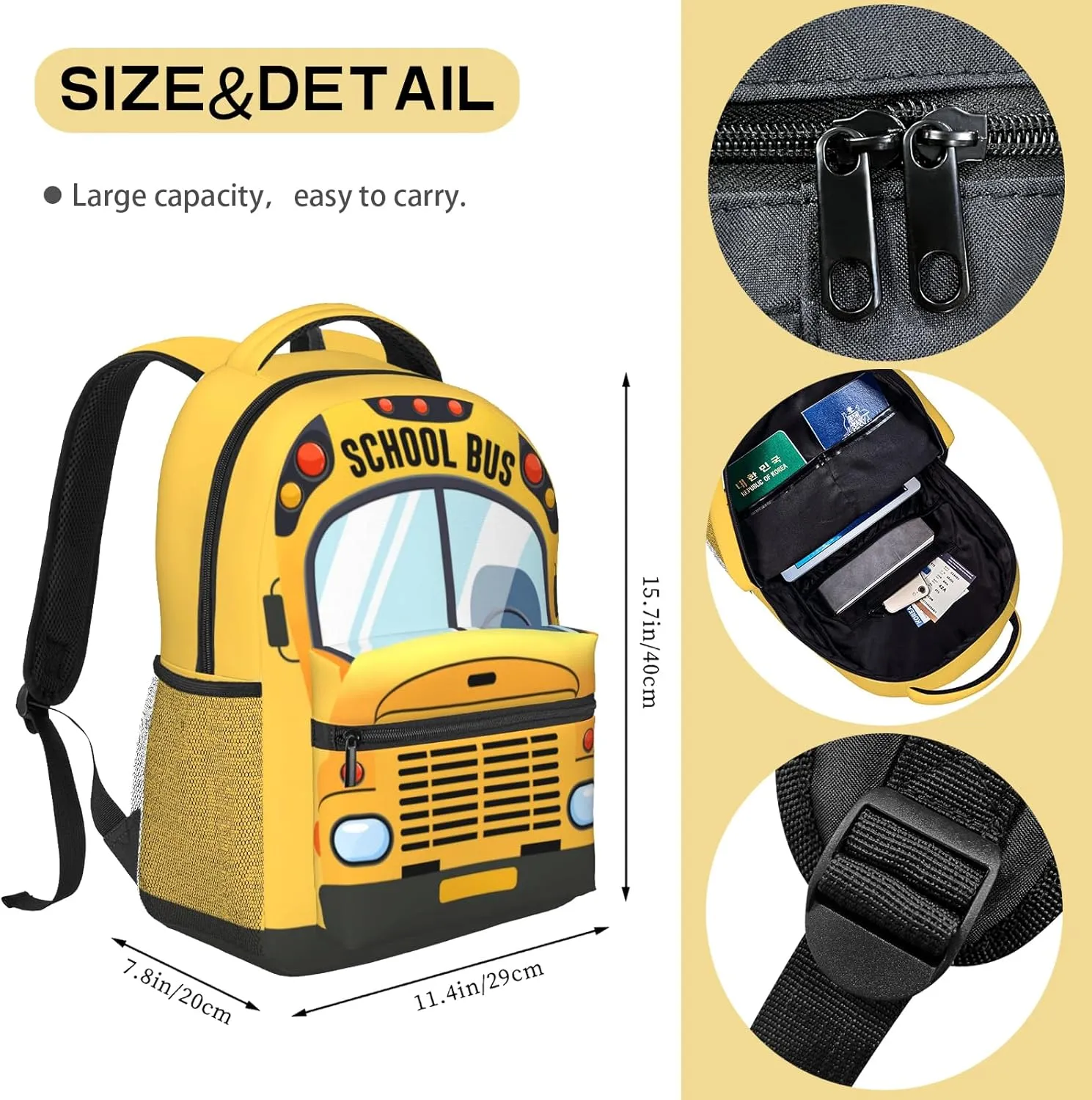 Kids School Bus Backpack Yellow School Bookbag for Boys Girls Kids Cartoon Pattern Backpack for School Travel