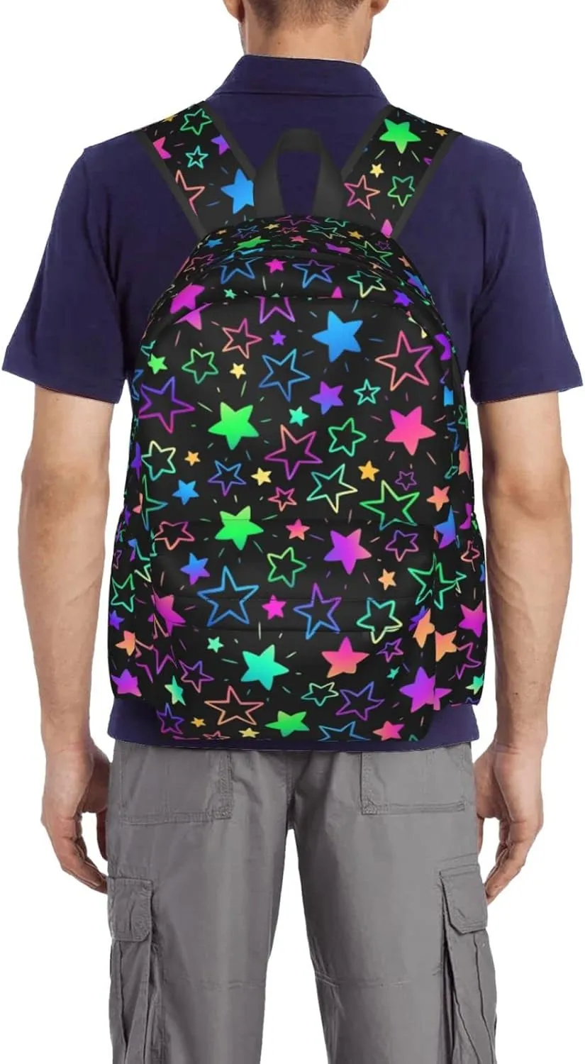 KiuLoam 17 Inch Backpack Bright Neon Stars Laptop Backpack Shoulder Bag School Bookbag Casual Daypack