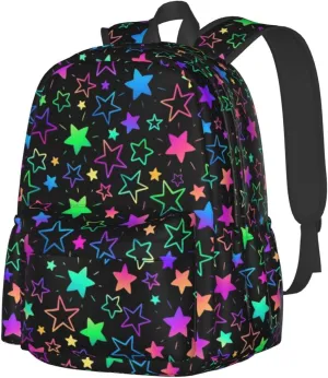 KiuLoam 17 Inch Backpack Bright Neon Stars Laptop Backpack Shoulder Bag School Bookbag Casual Daypack