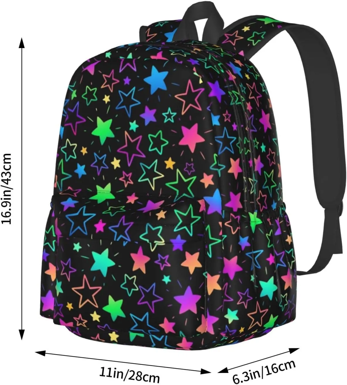 KiuLoam 17 Inch Backpack Bright Neon Stars Laptop Backpack Shoulder Bag School Bookbag Casual Daypack