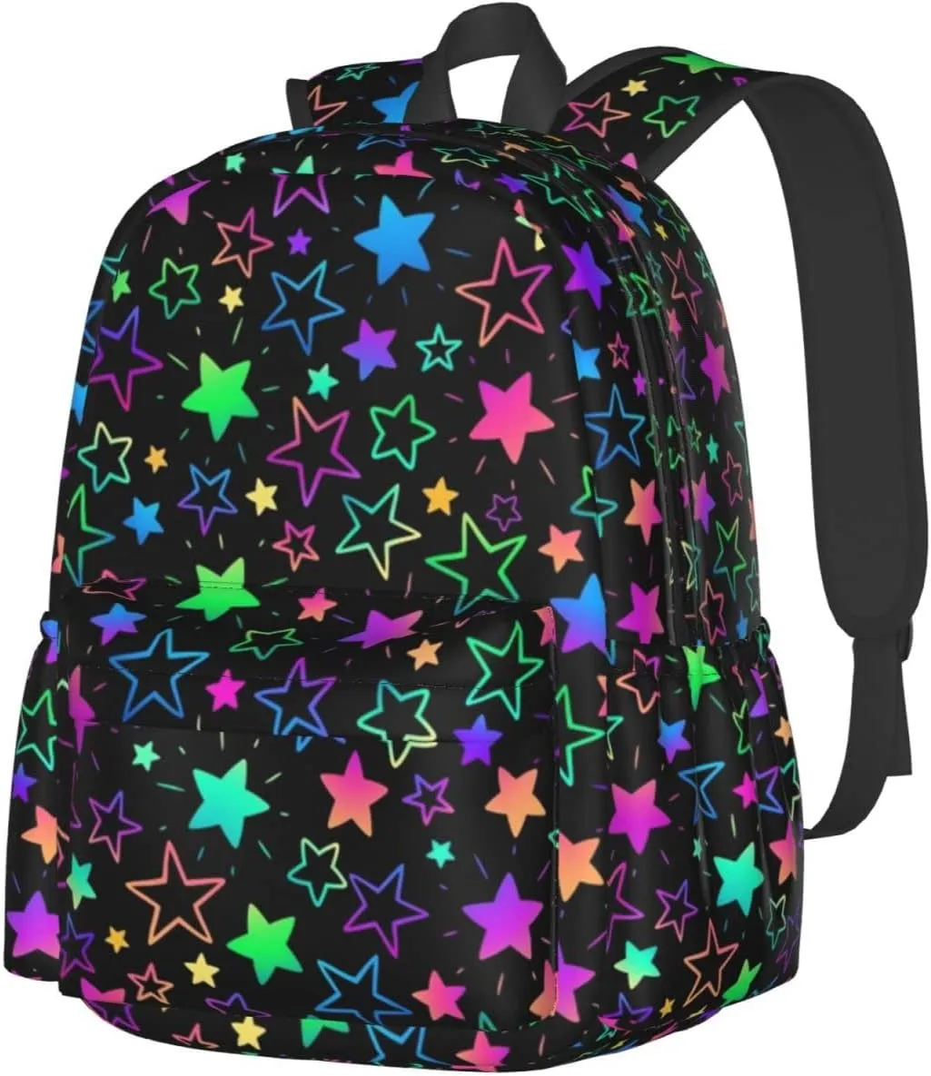 KiuLoam 17 Inch Backpack Bright Neon Stars Laptop Backpack Shoulder Bag School Bookbag Casual Daypack