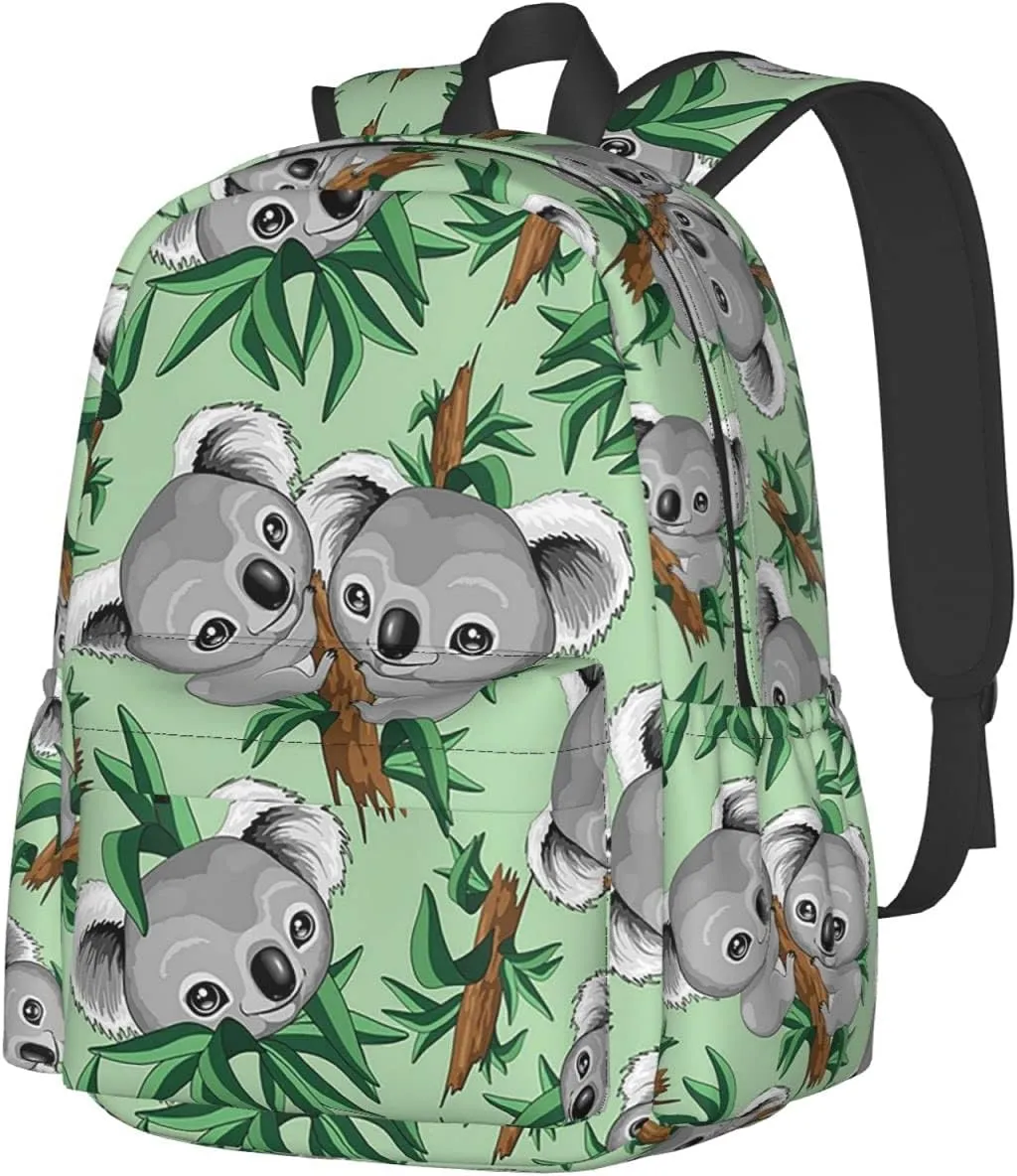 KiuLoam 17 Inch Backpack Koala Cute On Green Laptop Backpack Shoulder Bag School Bookbag Casual Daypack