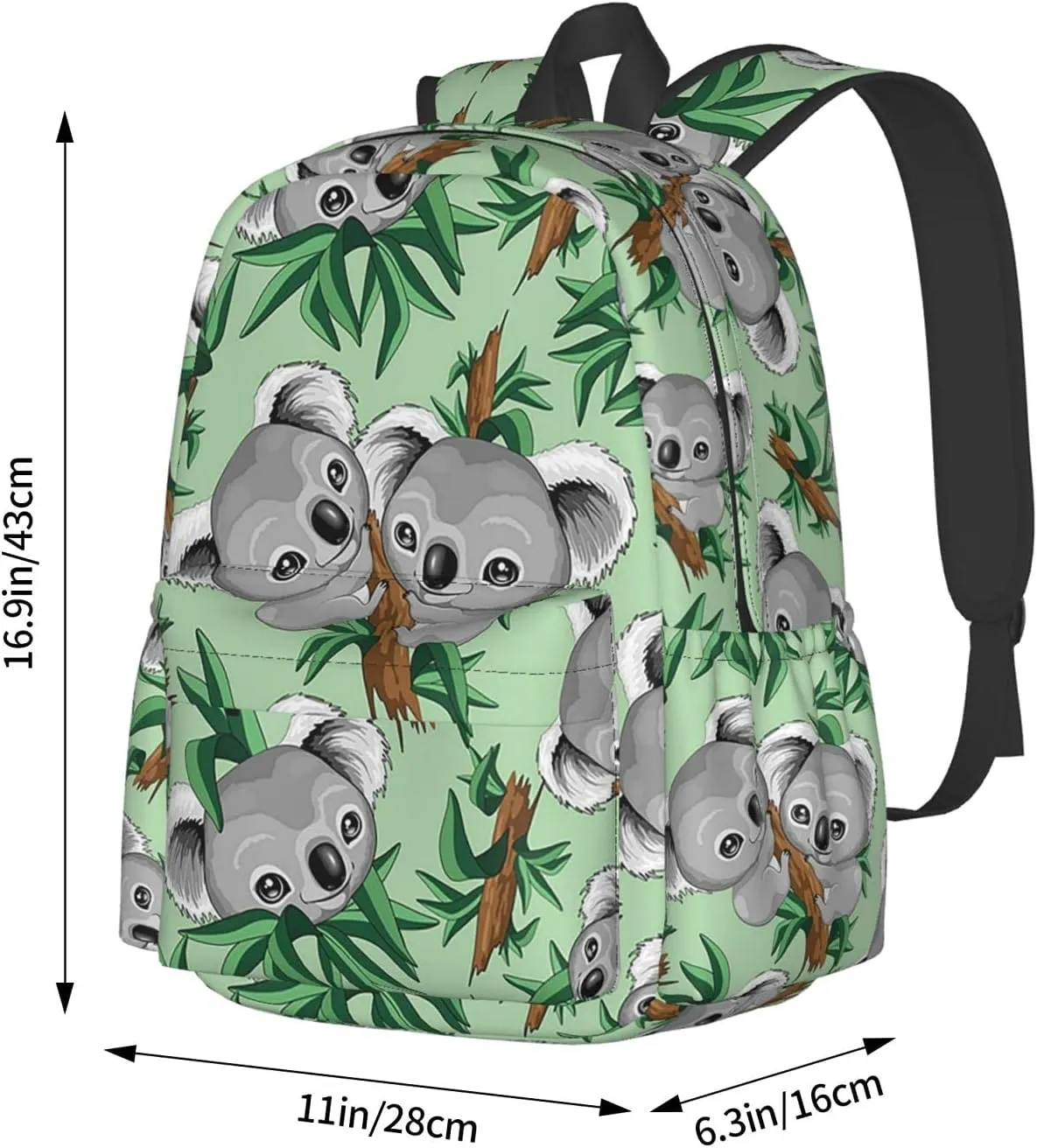 KiuLoam 17 Inch Backpack Koala Cute On Green Laptop Backpack Shoulder Bag School Bookbag Casual Daypack
