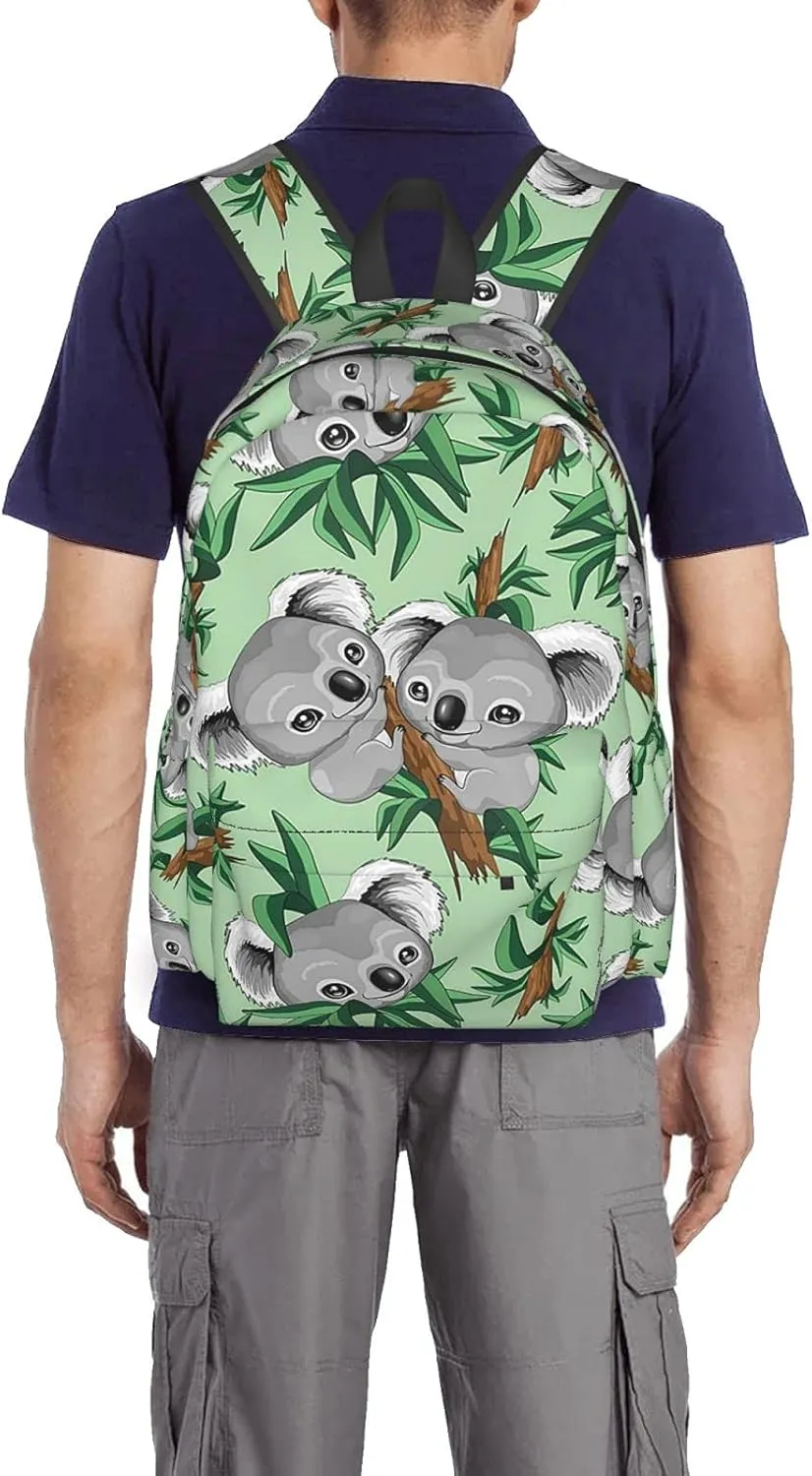 KiuLoam 17 Inch Backpack Koala Cute On Green Laptop Backpack Shoulder Bag School Bookbag Casual Daypack