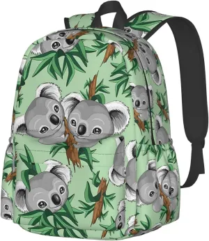 KiuLoam 17 Inch Backpack Koala Cute On Green Laptop Backpack Shoulder Bag School Bookbag Casual Daypack