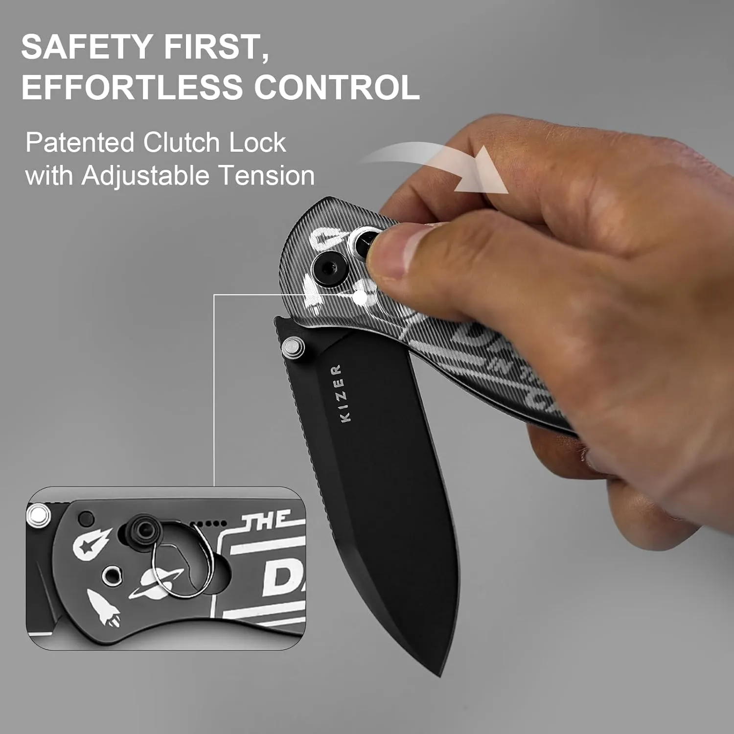 Kizer Drop Bear EDC Pocket Knife, 2.97” Nitro-V Blade Acrylic Handle Folding Knife with Thumb Stud Opener, Clutch Lock EDC Knives for Father Dad Gift V3619A11
