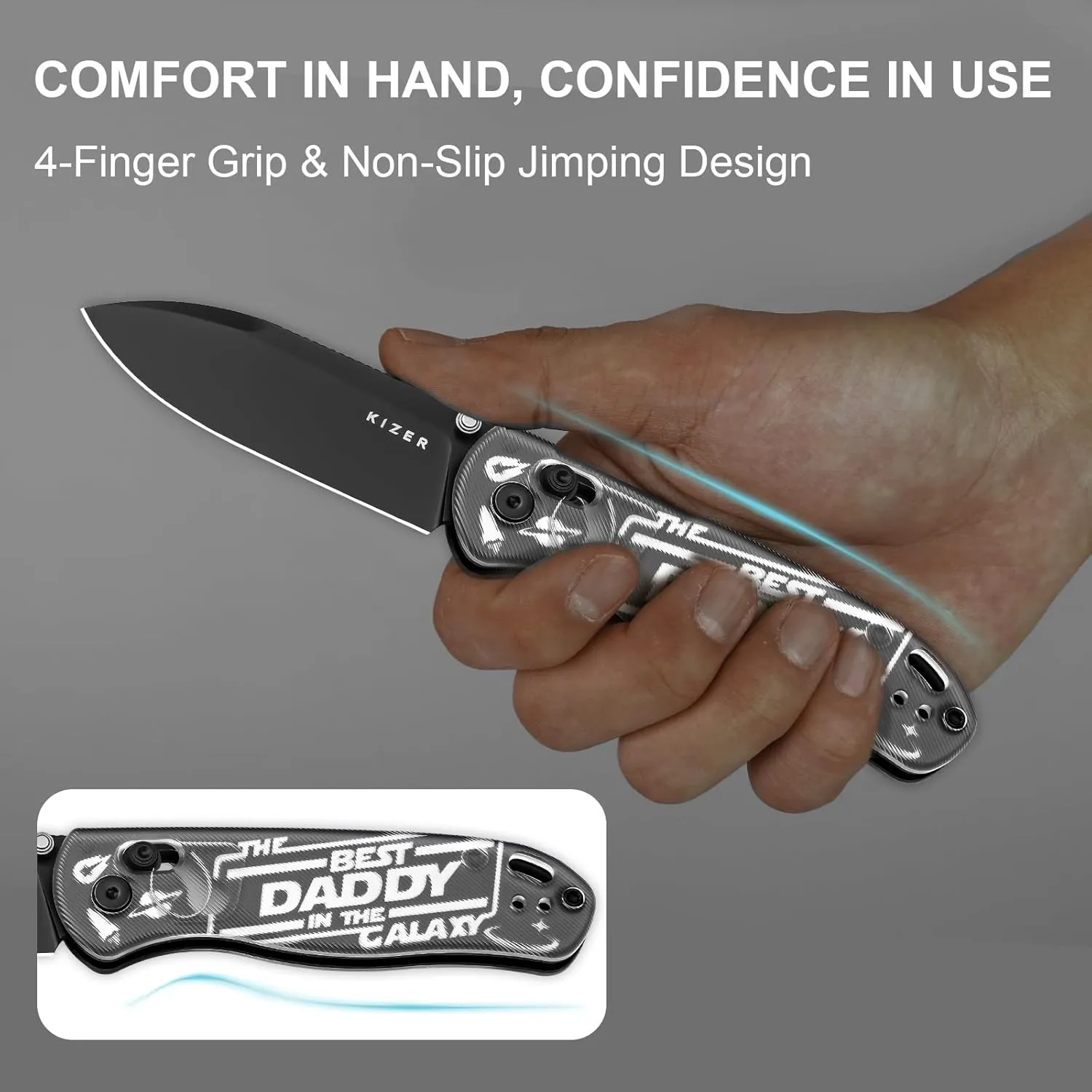 Kizer Drop Bear EDC Pocket Knife, 2.97” Nitro-V Blade Acrylic Handle Folding Knife with Thumb Stud Opener, Clutch Lock EDC Knives for Father Dad Gift V3619A11