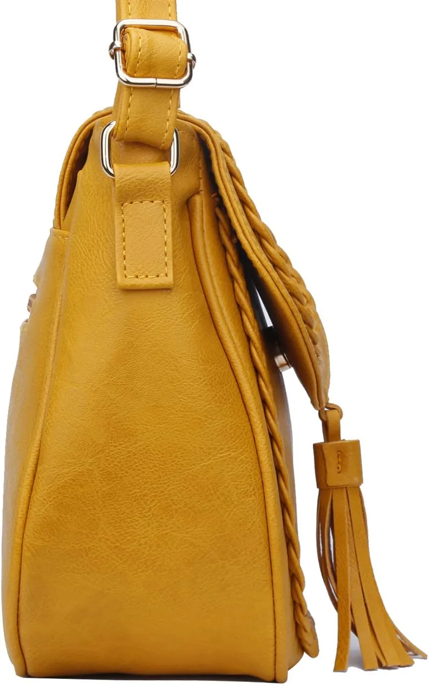 KKXIU Casual Flap Saddle Crossbody Bags for Women Purses and Handbags with Tassel