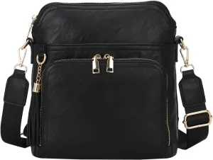 KL928 Crossbody Purses for women Trendy PU Leather Women's Shoulder Handbags Medium Crossbody Bags with Tassel Black