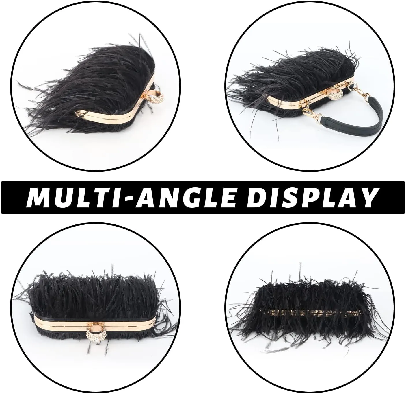 KUANG! Real Natural Ostrich Feather Clutch Evening Bag Fashion Handbag Purse for Banquet Party