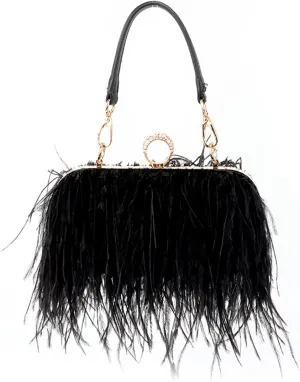 KUANG! Real Natural Ostrich Feather Clutch Evening Bag Fashion Handbag Purse for Banquet Party