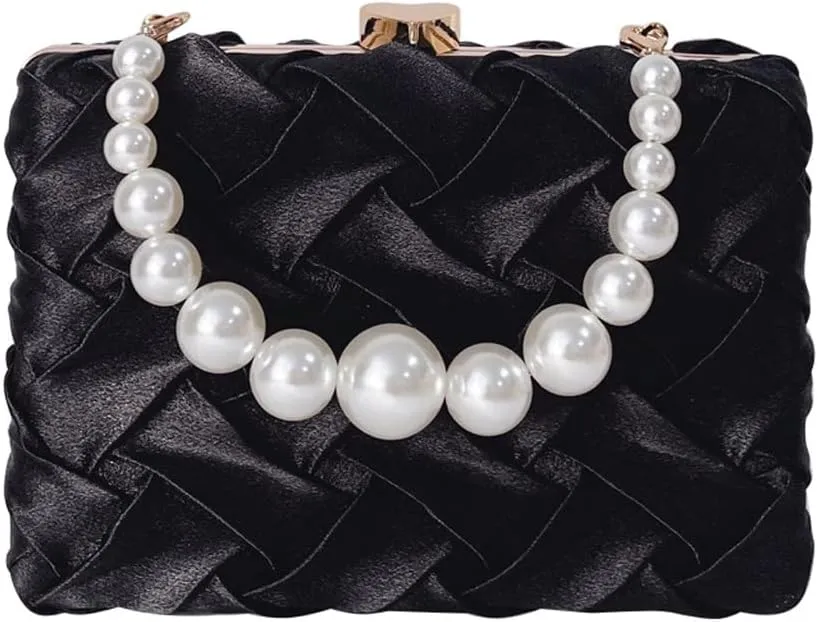 Ladies Party Ladies Pearl Evening Hold Bag Satin Messenger Bag Evening Dress Bag Bridal Dress Bag(E)