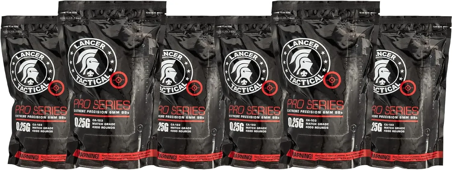 Lancer Tactical 0.25g White Seamless Polished Quality Airsoft BBS Bulk - Six Bags of 4,000 Rounds Each (Total 24,000 Rounds)