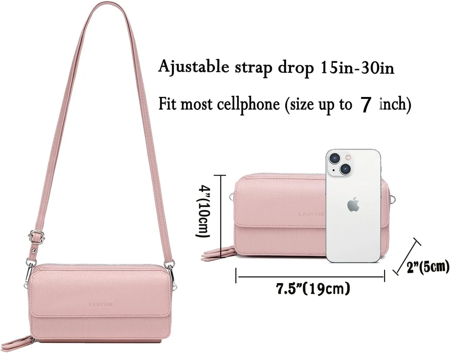 Lanyani RFID Crossbody Wallet Wristlet Purse with Phone Pocket For Women Vegan Leather