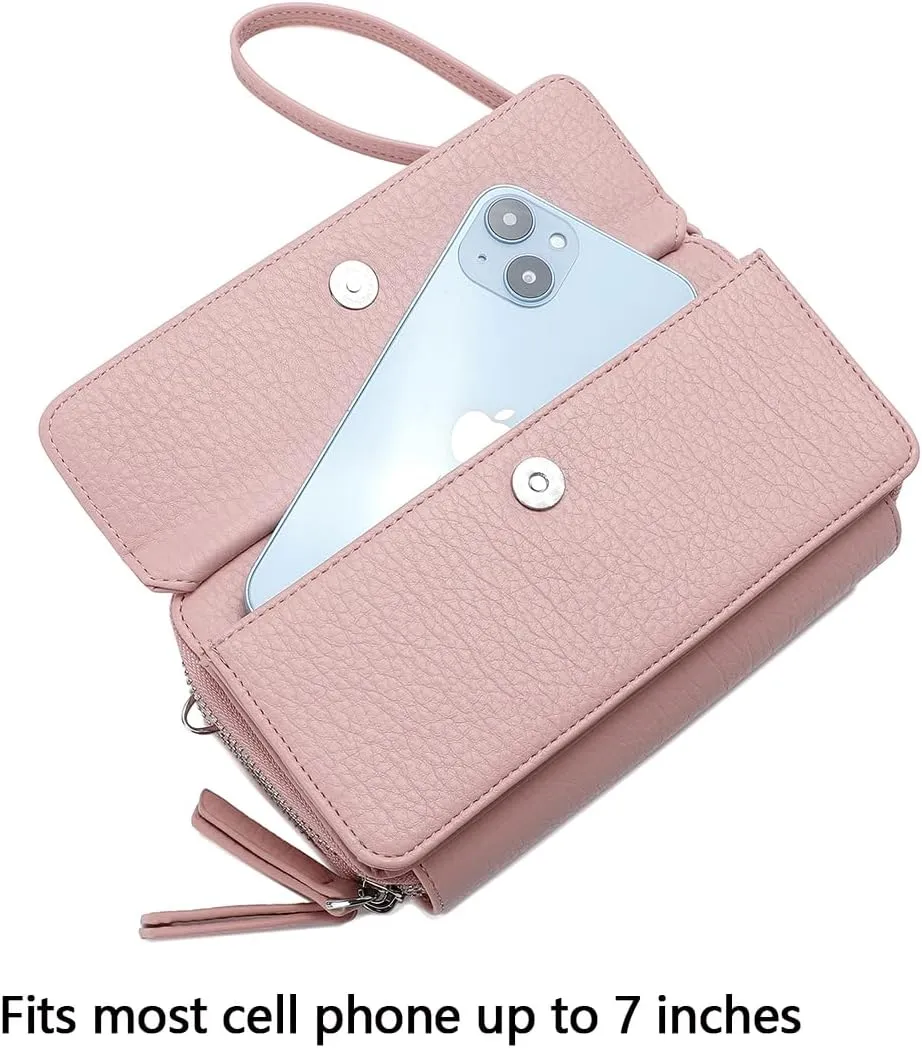 Lanyani RFID Crossbody Wallet Wristlet Purse with Phone Pocket For Women Vegan Leather