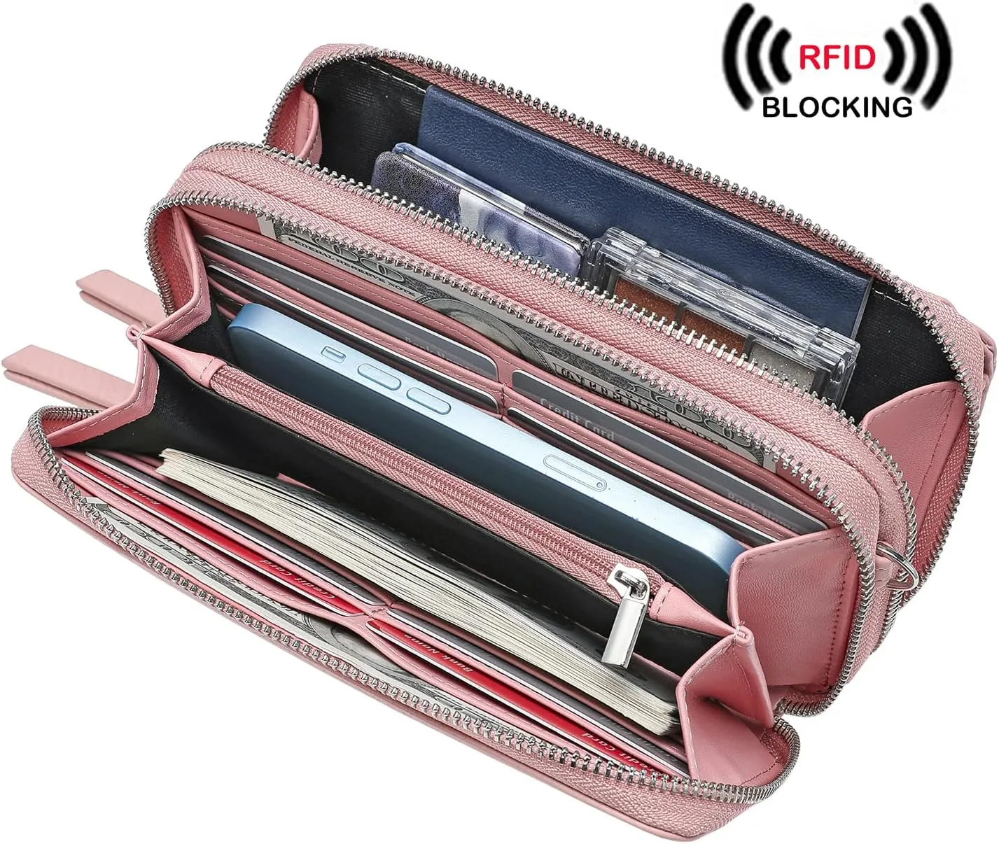 Lanyani RFID Crossbody Wallet Wristlet Purse with Phone Pocket For Women Vegan Leather